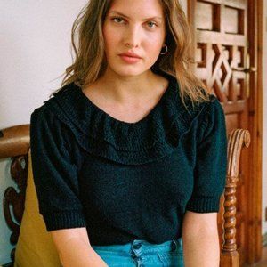 Rouje Pedro Short Sleeve Black Sweater, Size Small